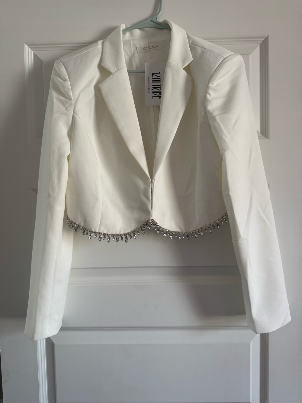 NWT 12th Tribe White Rhinestone Cropped Blazer Bridal Glam XL - Picture 8 of 13